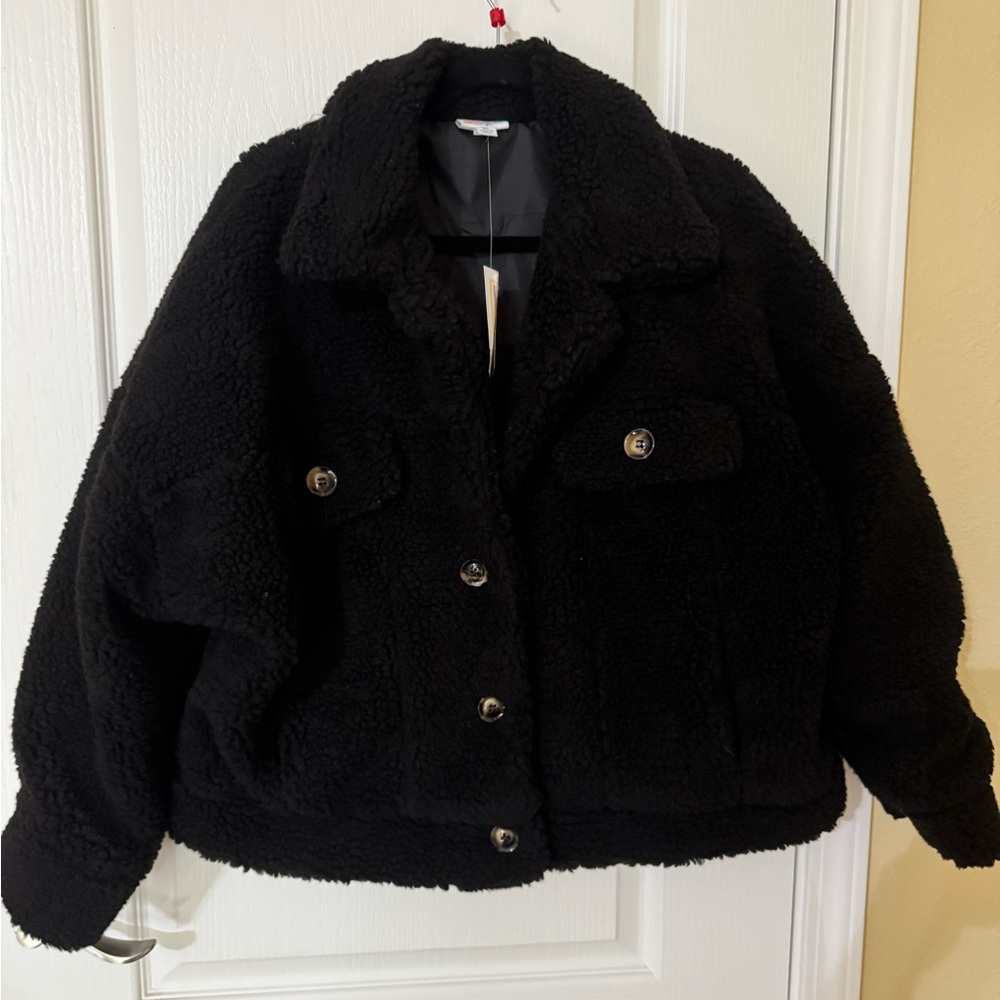 LuLaRoe Berlin Sherpa Teddy Bear Jacket Black XL Bomber Coat Outdoor pockets